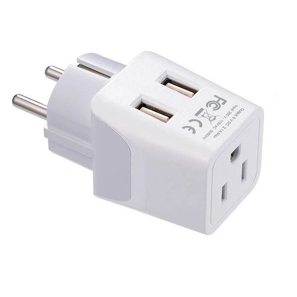 Europe Travel Adapter Plug Combo - Type C, E/F | Dual USB &ndash; European Combo