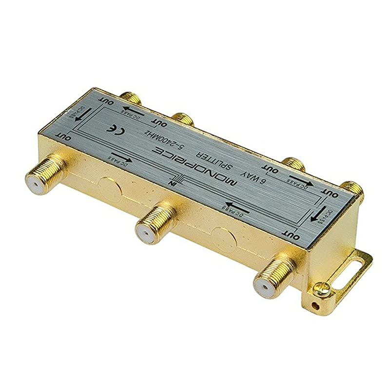 6-Way Coax Cable Splitter F-Type Screw for Video VCR Cable TV Antenna (110016)