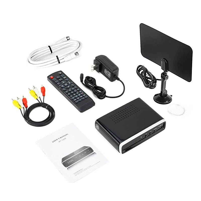 Digital Converter Box for TV Flat Antenna and Coaxial Cable for Over The Air TV No Subscriptions Needed Instant Scheduled Recording 1080P HD 7 Day Guide LCD Screen