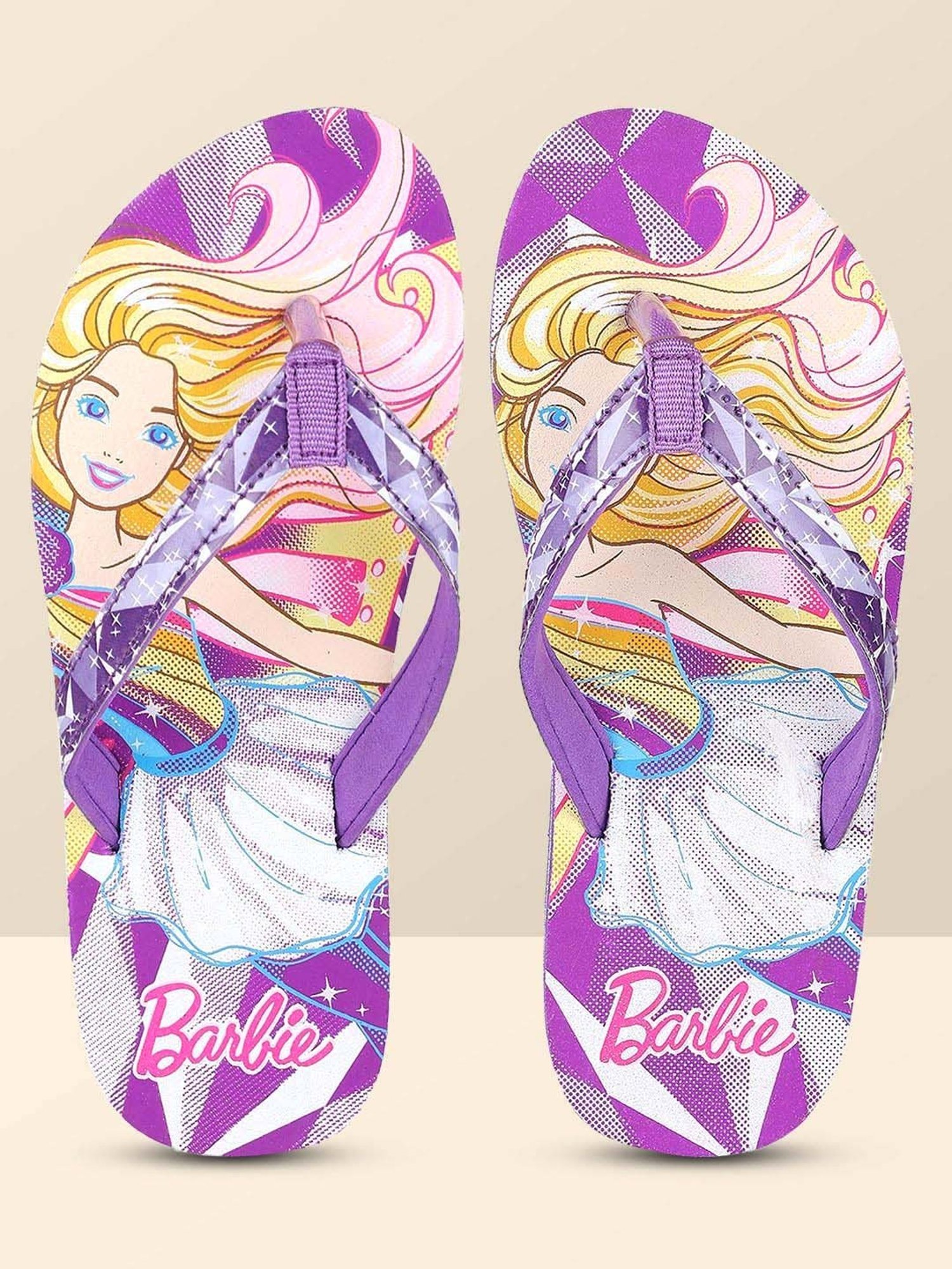 Kidsville Barbie Printed Purple Flip Flops