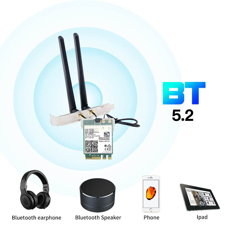 FV-AXE210NG Wi-Fi 6E Desktop Kit Wireless Adapter Bluetooth 5.2 + 3000Mbps 2.4Ghz 5Ghz 6Ghz M.2 2230 Key E With Intel AX210 AX210NGW 802.11ax/ac Support MU-MIMO OFDMA Windows 10 With 6Dbi Antenna Set