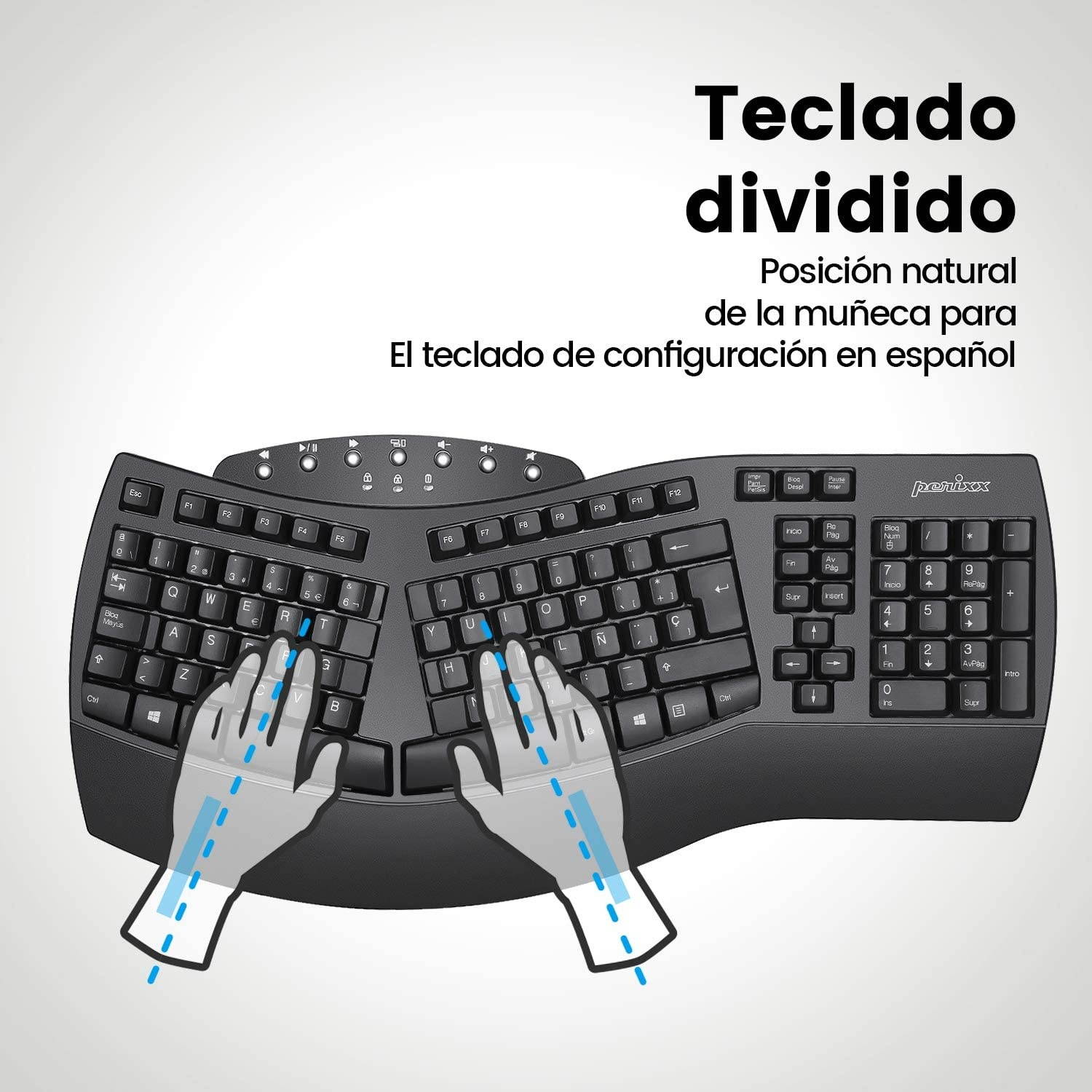 Perixx PERIBOARD-612B ES - Teclado Inalambrico RF con divisiones, sistema Dual y Bluetooth 4.0, Compatible con Windows 10 y macOS - QWERTY Espa&ntilde;ol