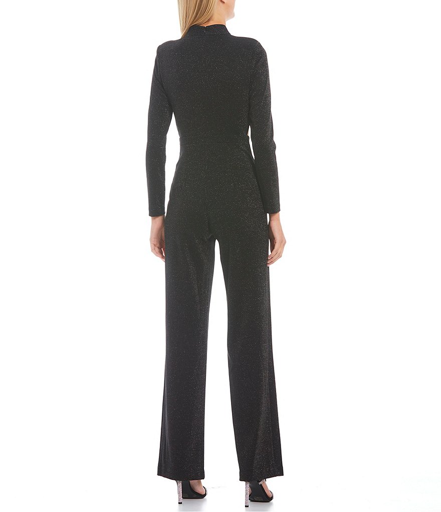 Aidan Aidan Mattox Stretch Crepe Side Cut Out Mock Neck Long Sleeve Jumpsuit
