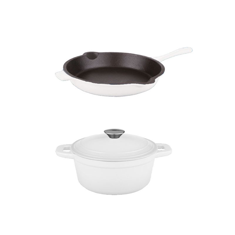 BergHOFF Neo Cast Iron 3Pc Set, 3Qt Cov Dutch Oven & 10" Fry Pan, White