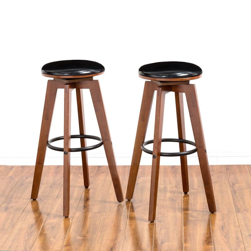Set of 2 Bamboo Swivel Upholstery Barstools Brown - Glitzhome