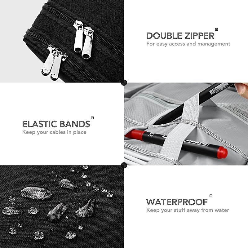 Layer Electronic Organizer with Cable Straps Travel Universal Cable Organizer Electronics Accessories Cases for Cable Charger Phone USB SD Card Black