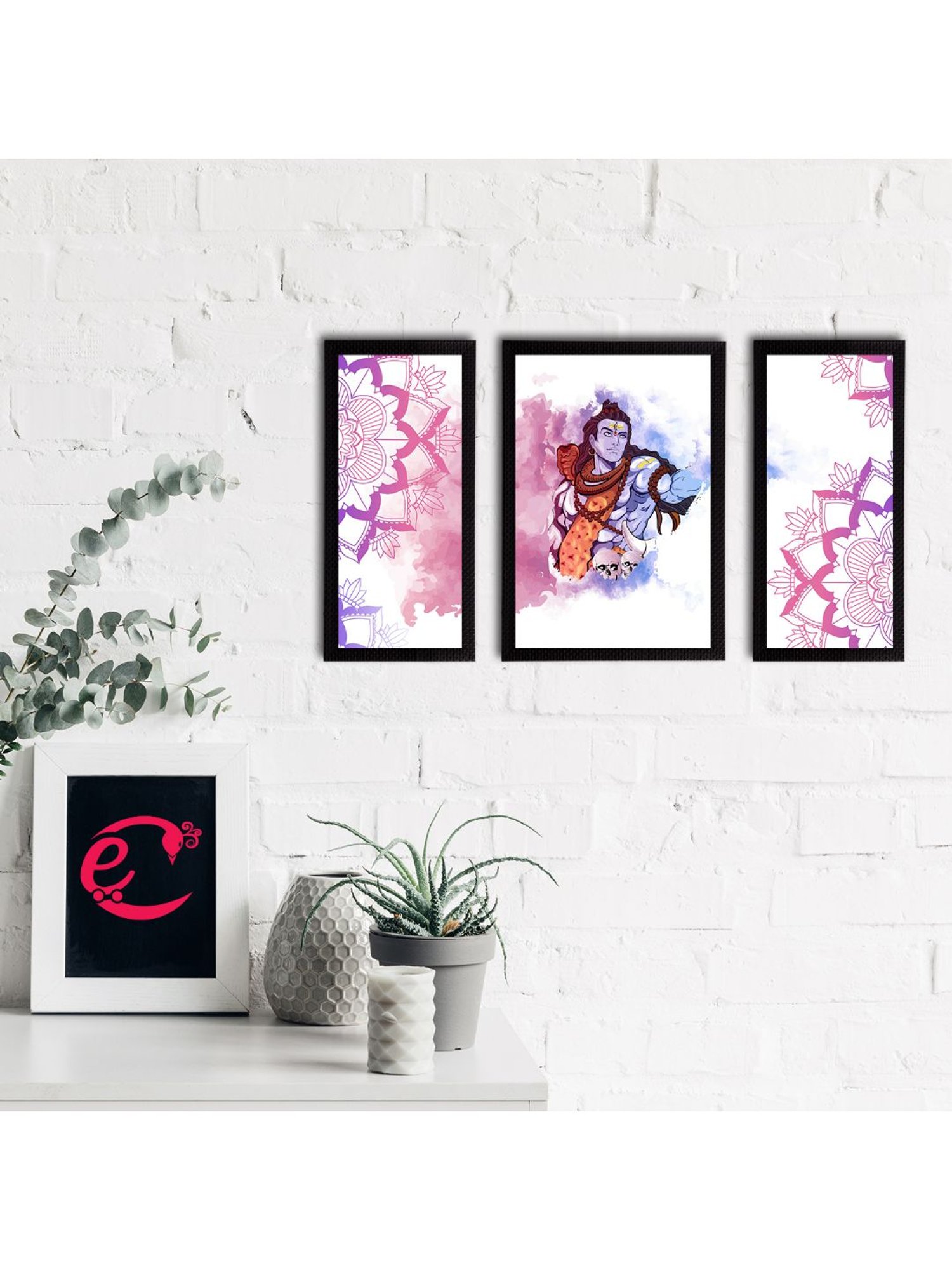 eCraftIndia Set of 3 Lord Shiva Satin Matt Textured UV Art Painting