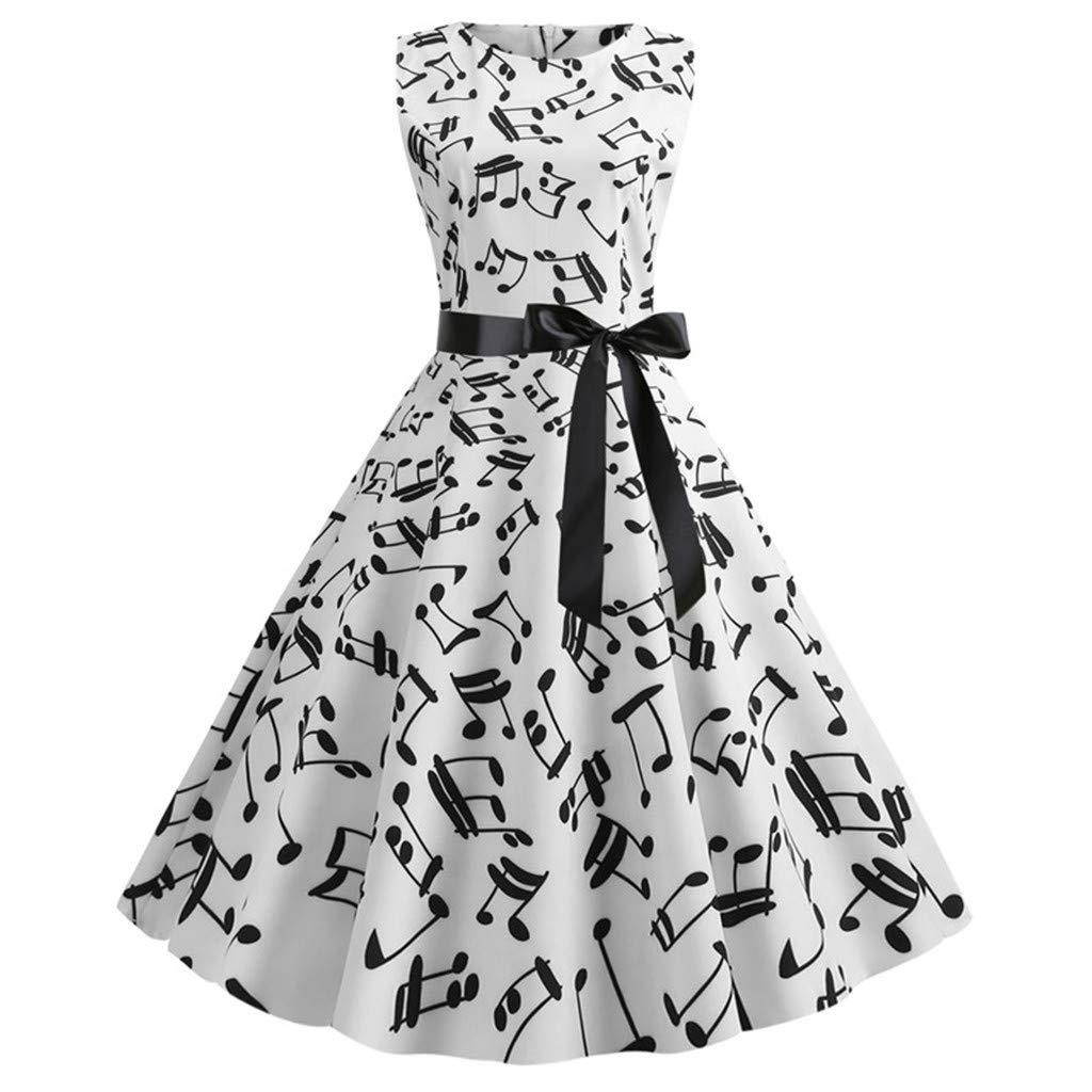 Prom Dresses for Women,Women Vintage 1950s Retro Print Sleeveless Casual Evening Party Prom Swing Dress