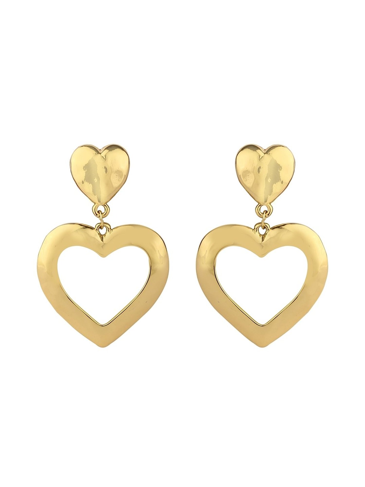Lilly & Sparkle Gold-Toned Hammered Heart-Shaped Drop Earrings