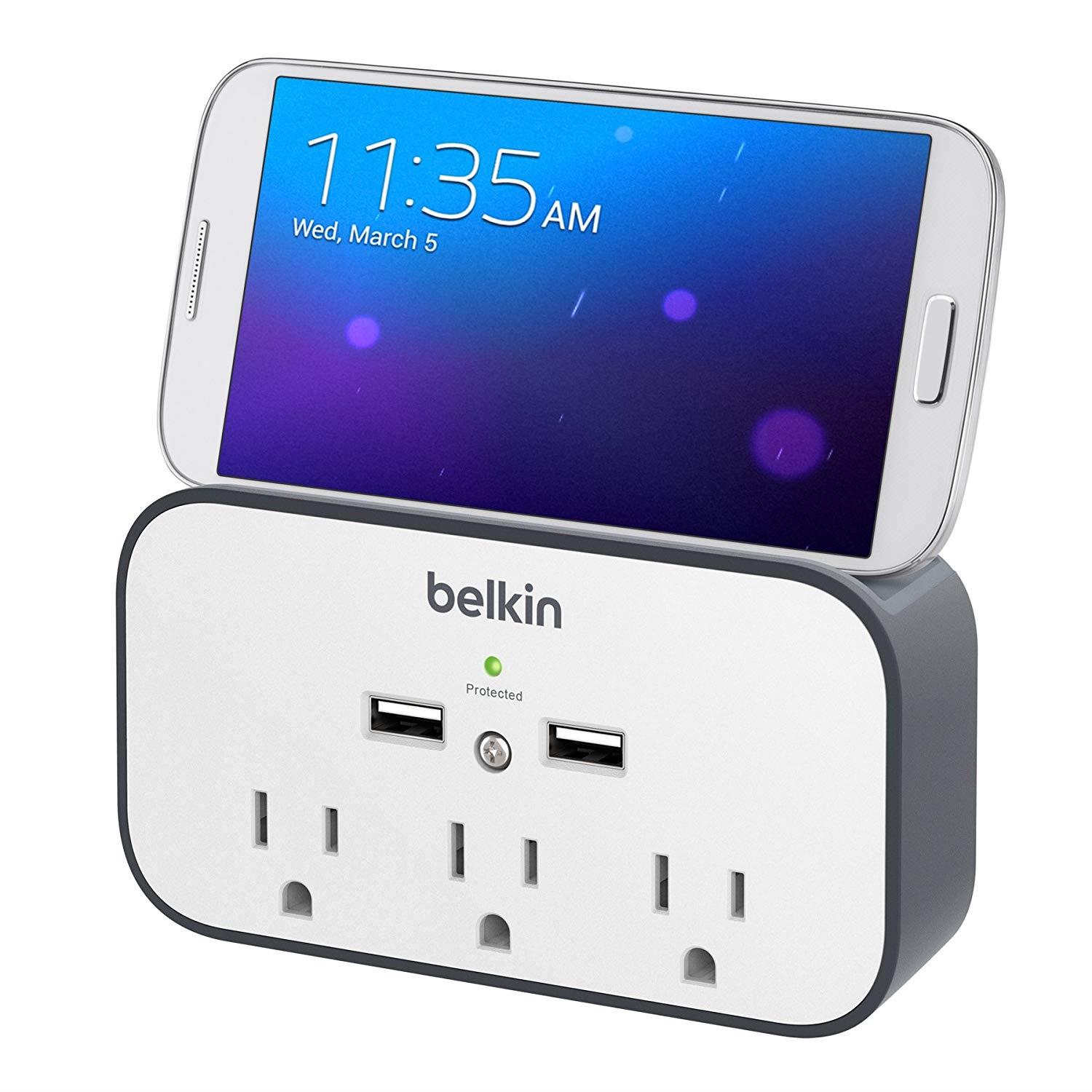 Belkin BSV300ttCW 3-Outlet Wall Mount Cradle Surge Protector with Dual USB Charging Ports (2.4 Amp Total)