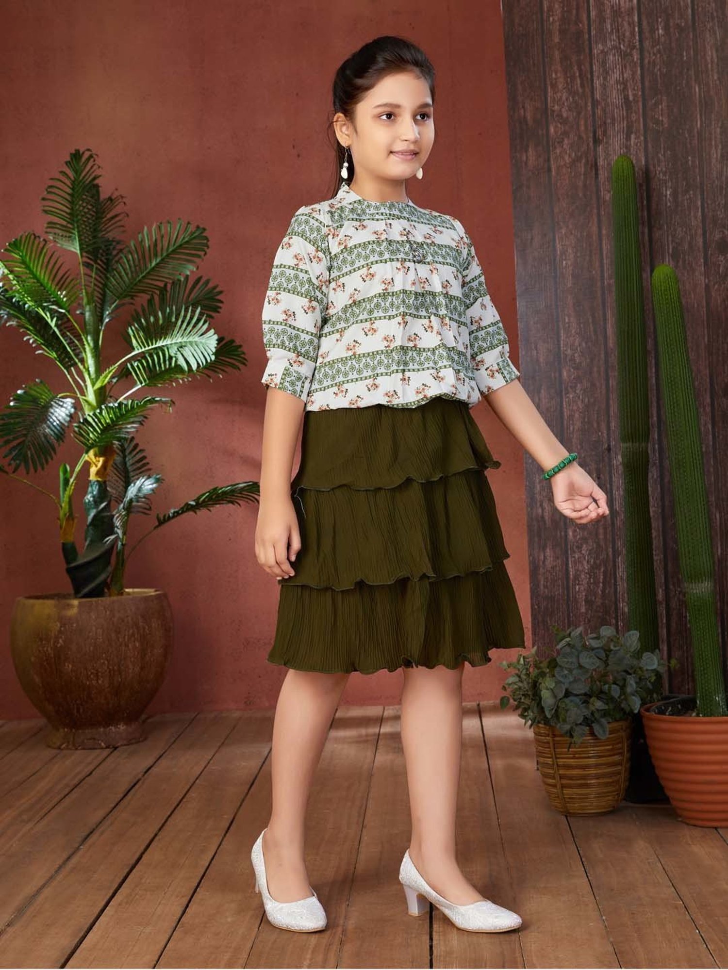 Peppermint Kids Purple & White Floral Print Top with Culottes