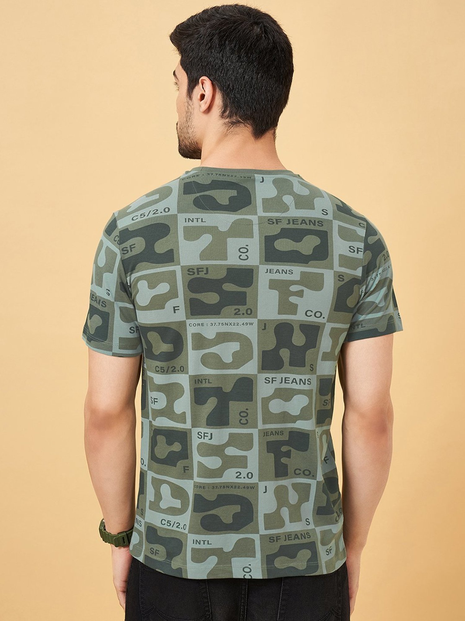 Sf Jeans By Pantaloons Green Slim Fit Printed T-Shirt