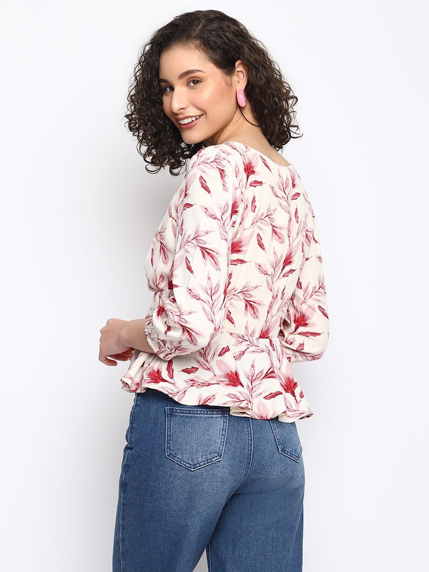 Latin Quarters White & Pink Printed Top