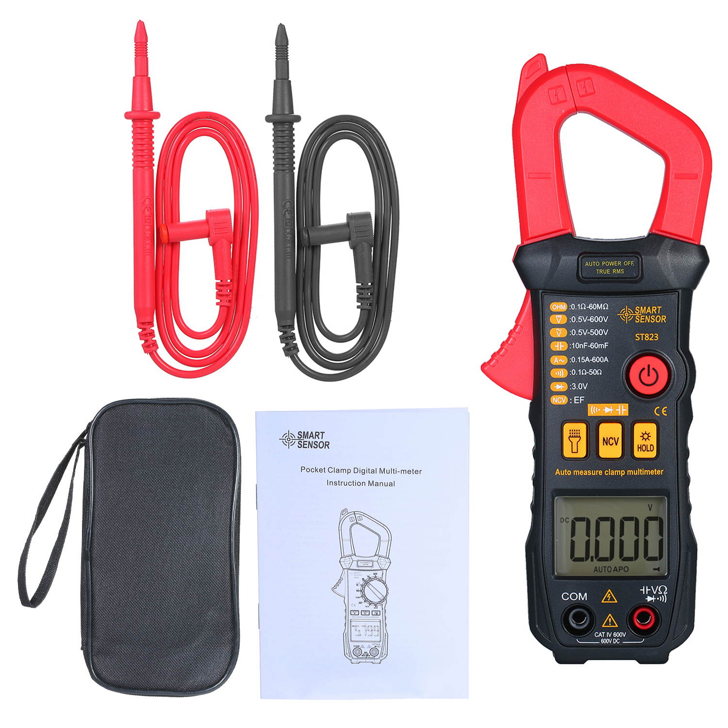 SMART SENSOR Digital Clamp Meter High Precision Automatic Range Multimeter AC Clamp Ammeter Clamp Gauge ST823