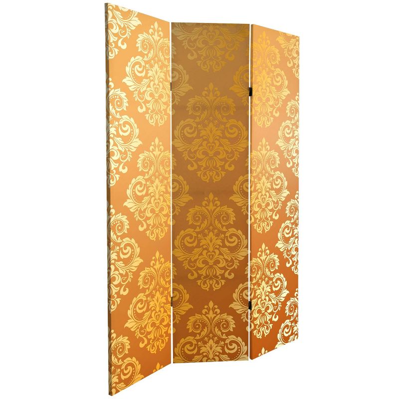 6" Double Sided Baroque Wallpaper Canvas Room Divider Gold - Oriental Furniture