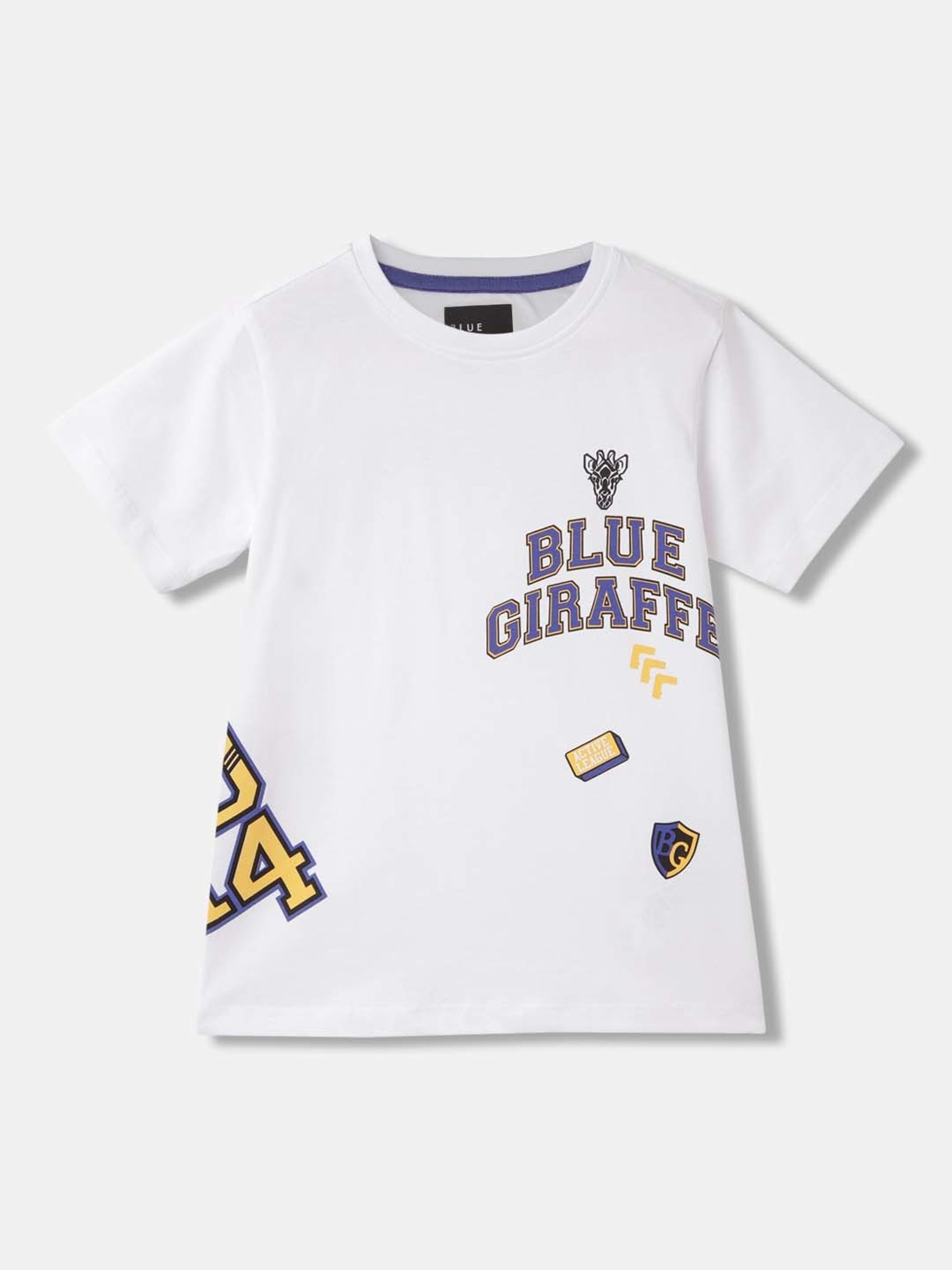 Blue Giraffe Kids White & Blue Cotton Printed T-Shirt