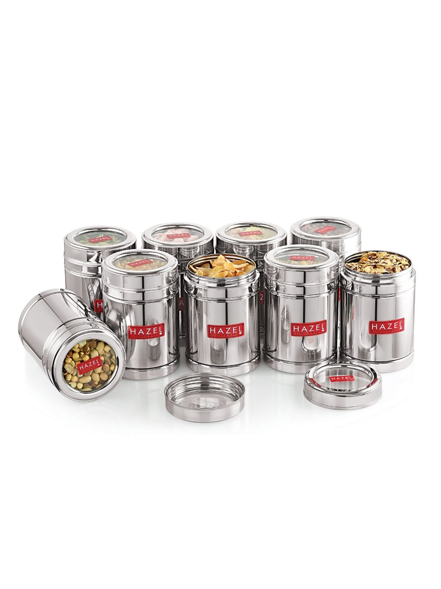 HAZEL Silver Stainless Steel Container with Transparent Lid (1L)