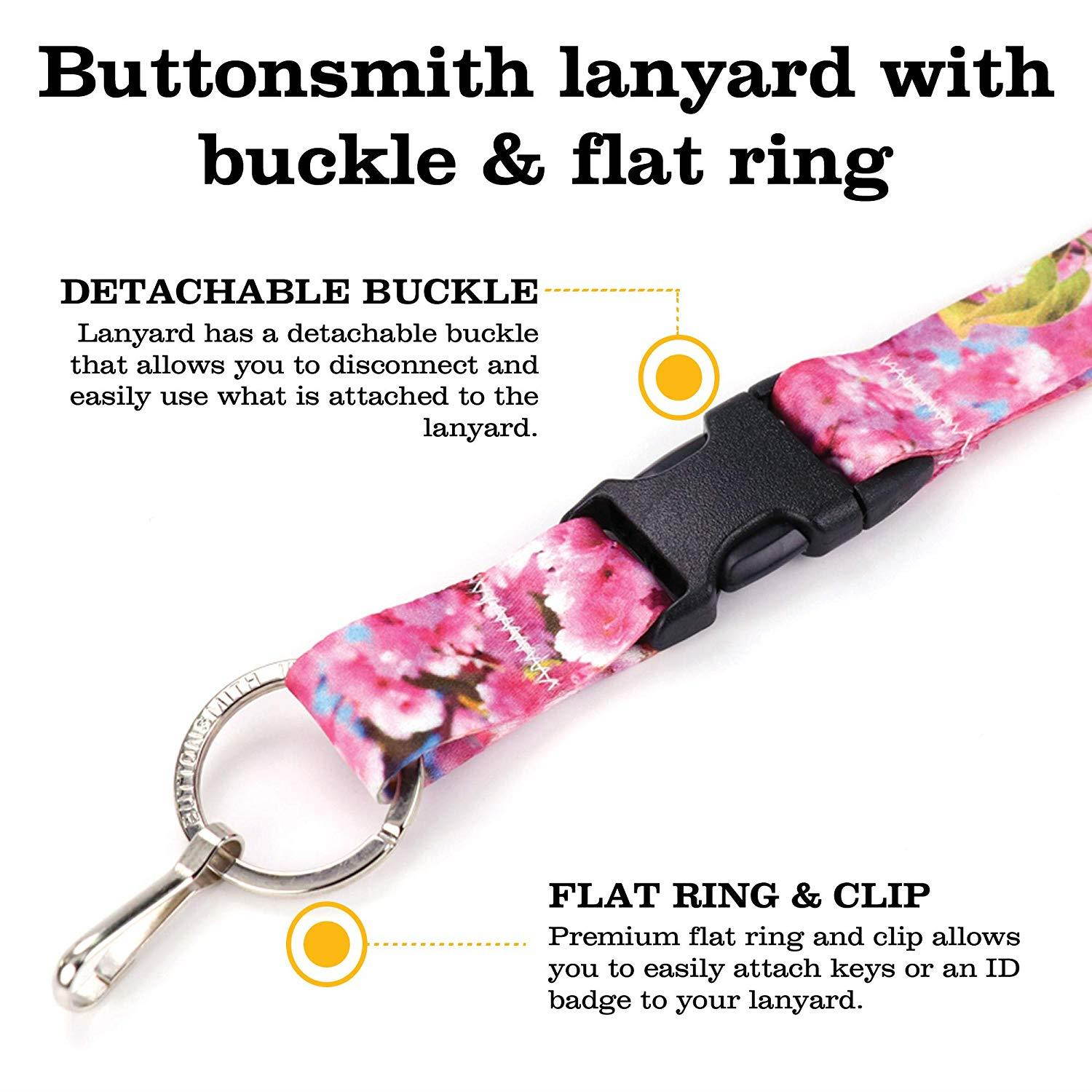 Buttonsmith Photo Cherry Blossoms Premium Lanyard - Made in USA