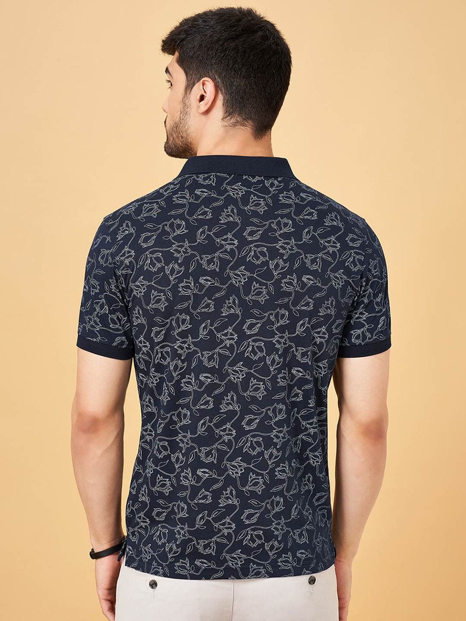 Byford By Pantaloons Navy Slim Fit Printed Polo T-Shirt