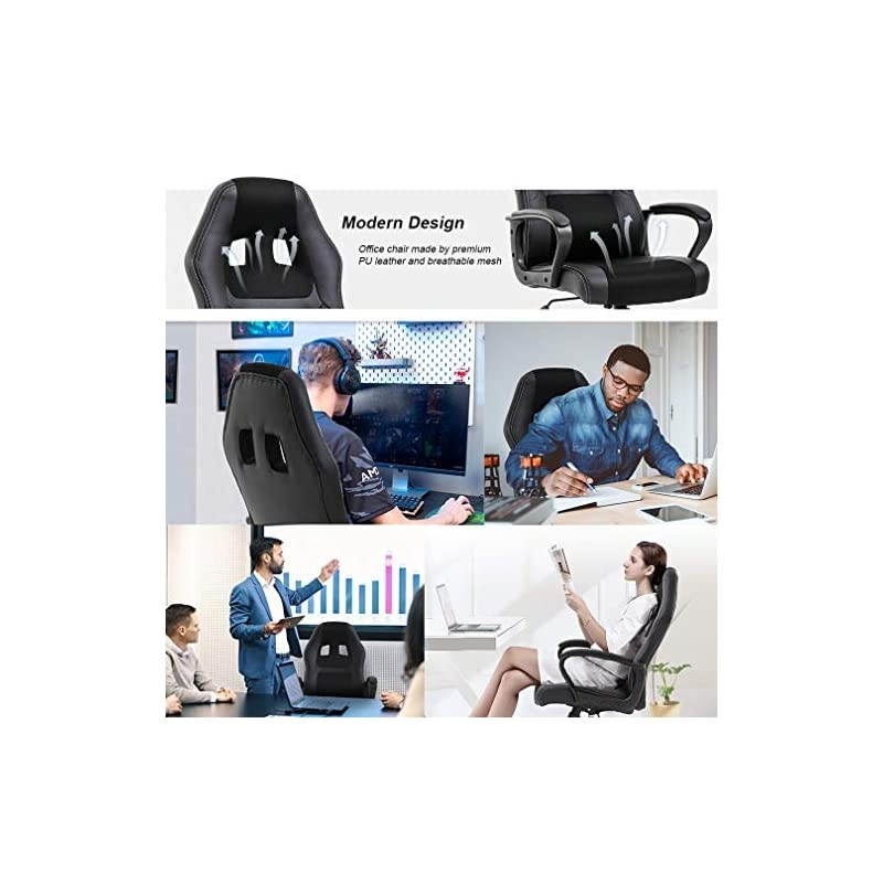 Chair PC Gaming Chair Cheap Desk Chair Ergonomic PU Leather Executive Computer Chair Lumbar Support for Women, Men(Black)