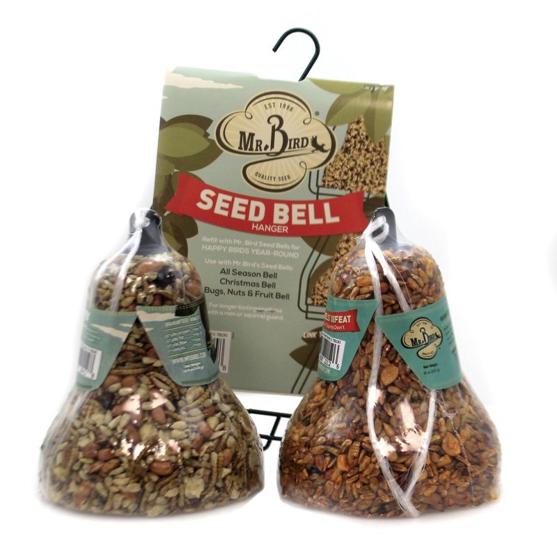 Home & Garden 7.5" Bell Starter Set W/ Hanger S/3 Seed Flaming Hot Bug Nut Fruit Mr Bird  -  Bird And Wildlife Food