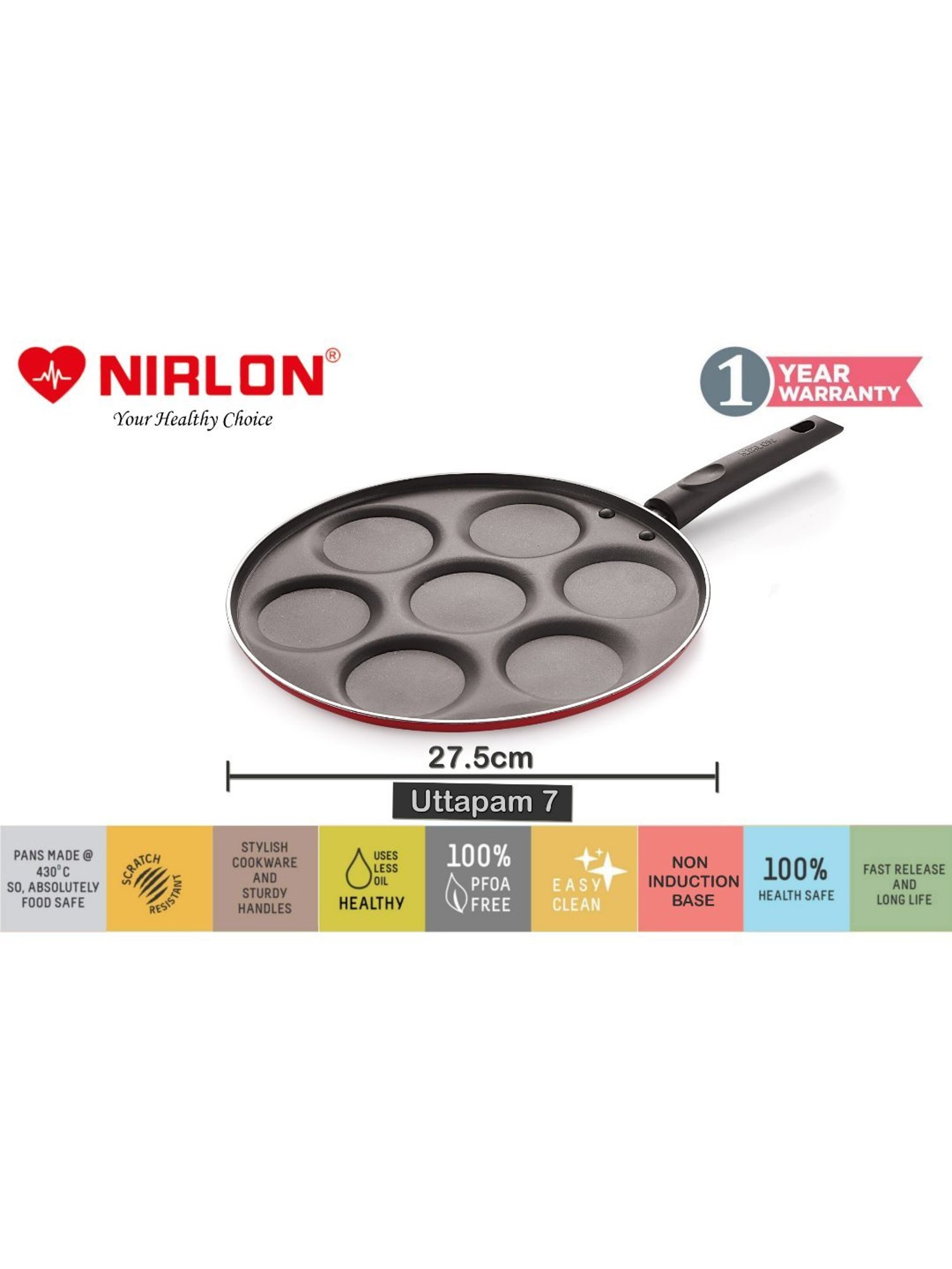 Nirlon Red Aluminium Non-Stick Frying Pan Sauce Pan and Uttapam Tawa Set of 3