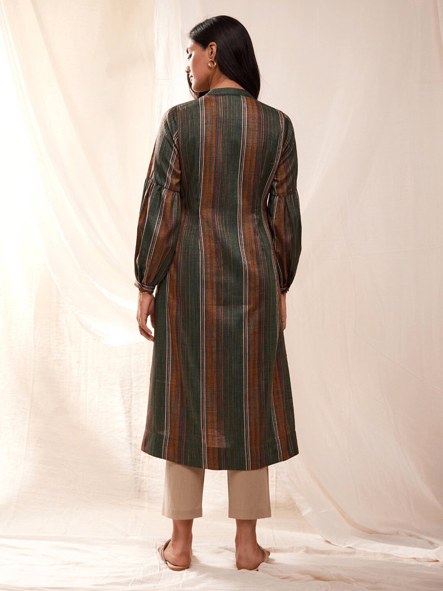 Pink Fort Green Striped Kurta