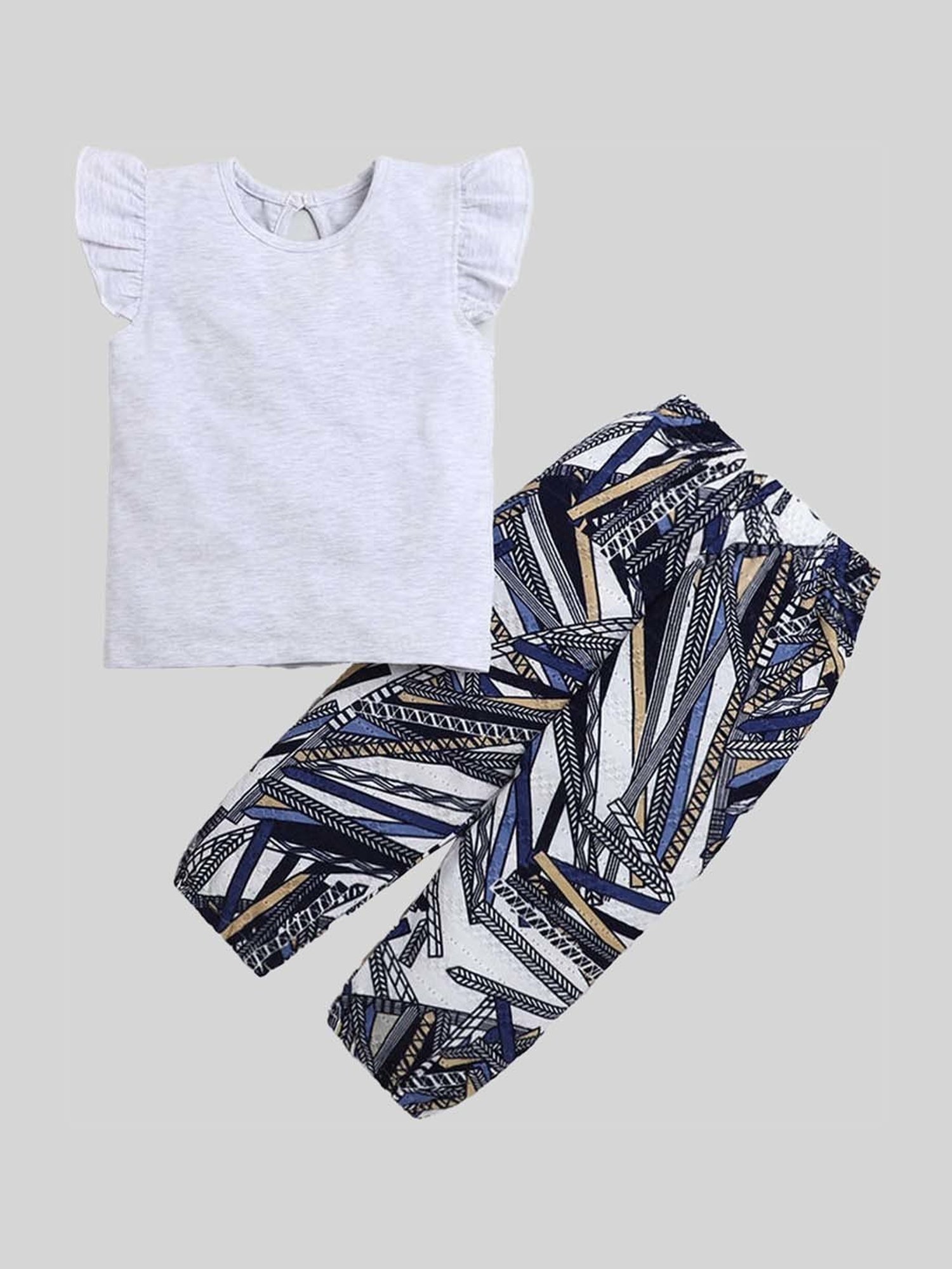 The Magic Wand Kids Grey & Navy Cotton Blend Solid Top Set