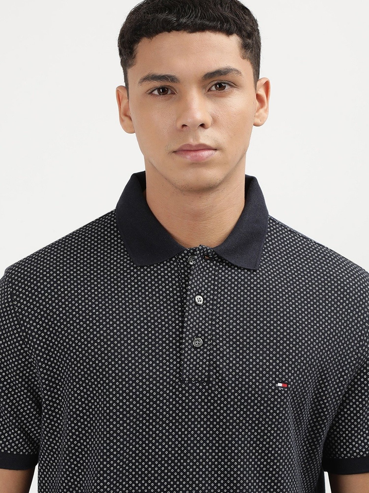 Tommy Hilfiger Desert Sky Melange & Ecru Cotton Regular Fit Graphic Polo T-Shirt