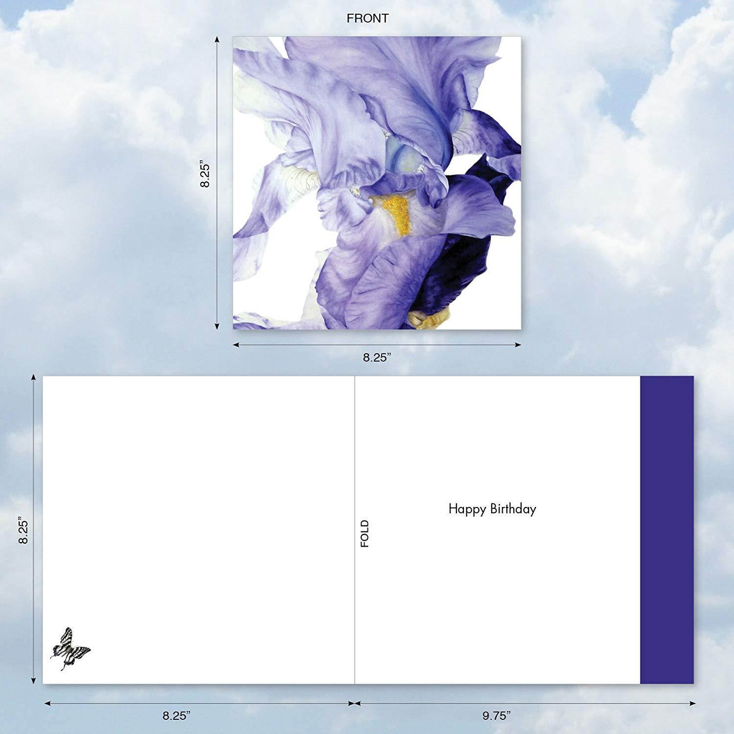 JQ4949DBDG Jumbo Birthday Square-Top Card: Iridescent Iris Featuring Silky Images of Iris Flower Petals, with Envelope (Extra Large Size: 8.25" x 9.75")