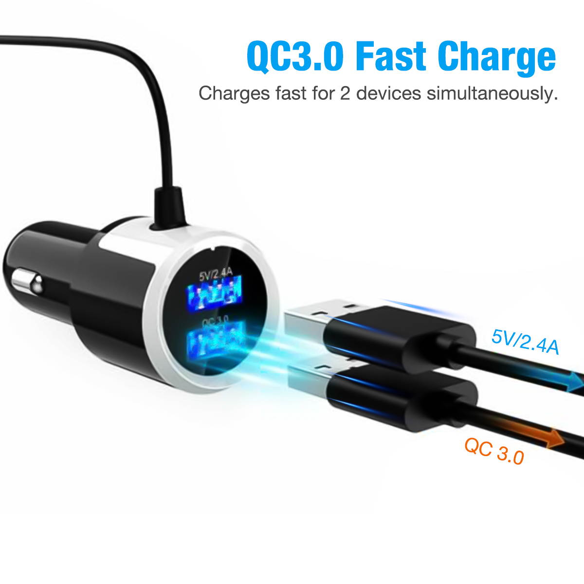 Bluetooth 5.0 Hands-Free Car Kits FM Transmitter AUX MP3 Player USB Fast Charging Charger for Smartphones Audio Players, Black