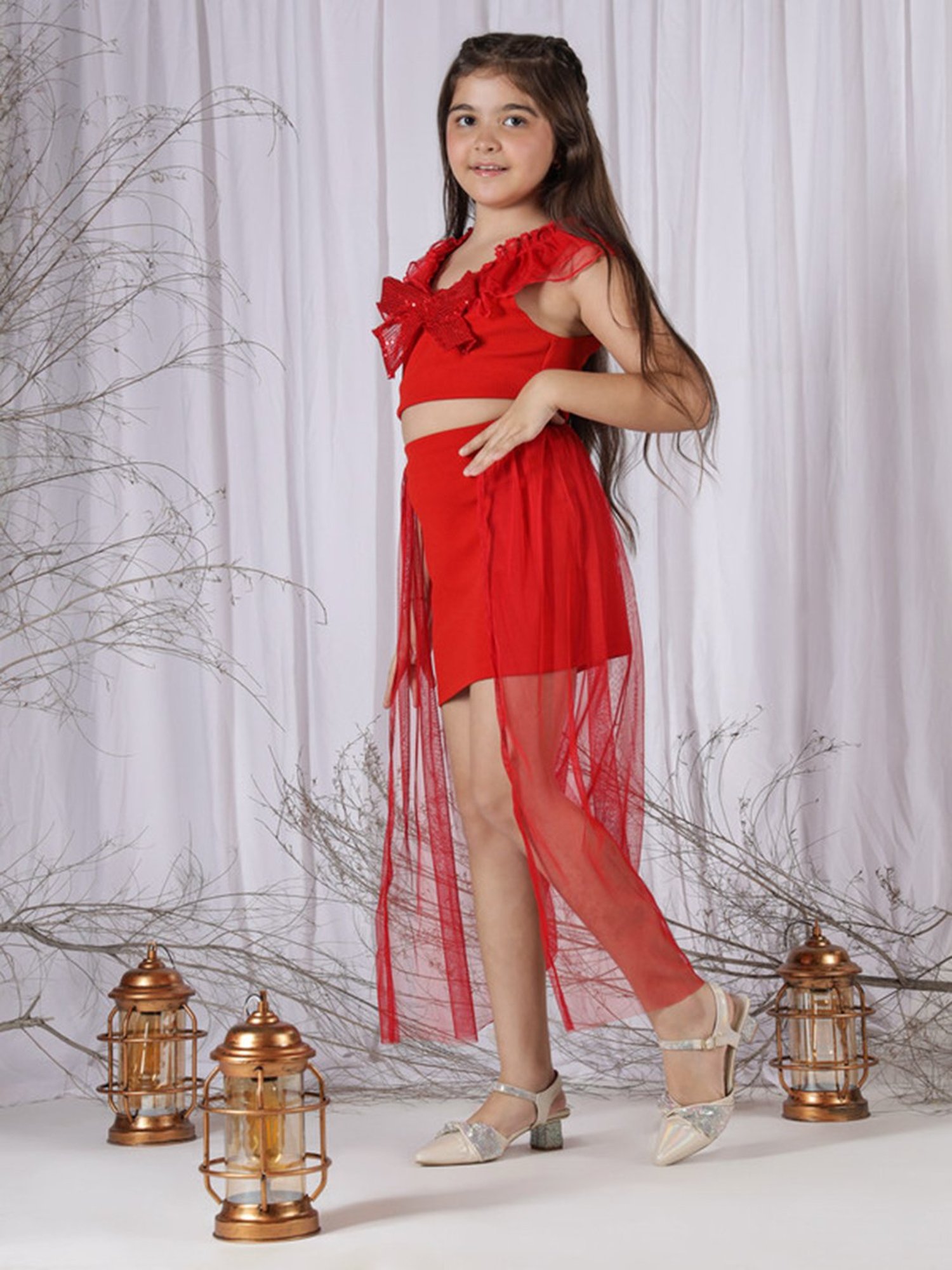 Peppermint Kids Purple & White Floral Print Top with Culottes