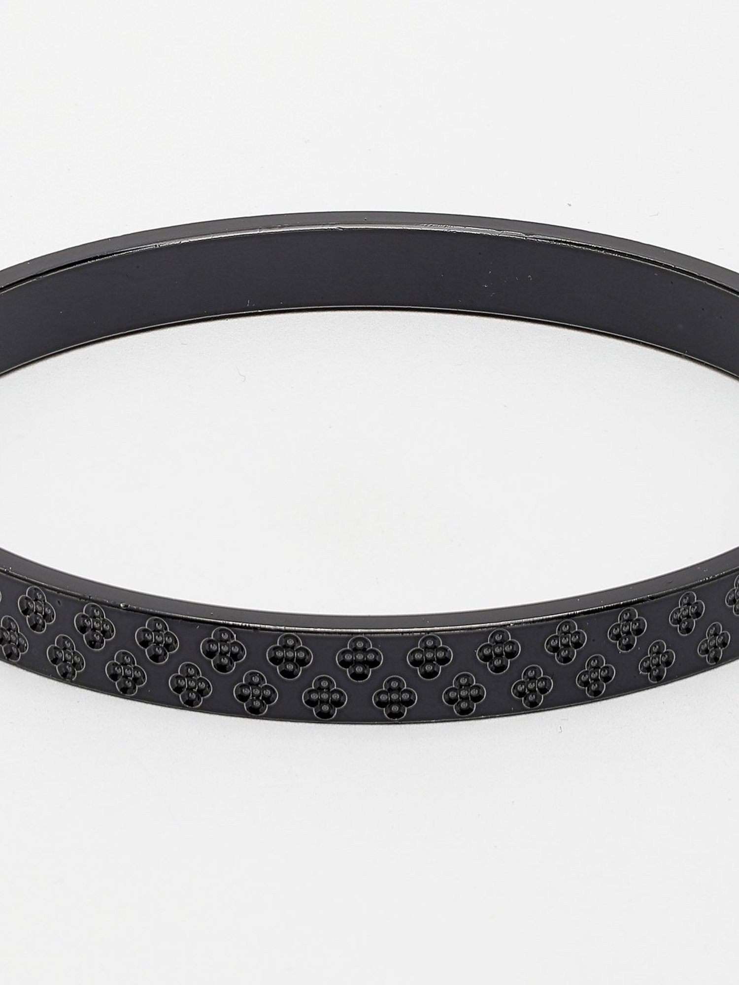 NVR Men Black Rhodium-Plated Stainless Steel Kada Bracelet