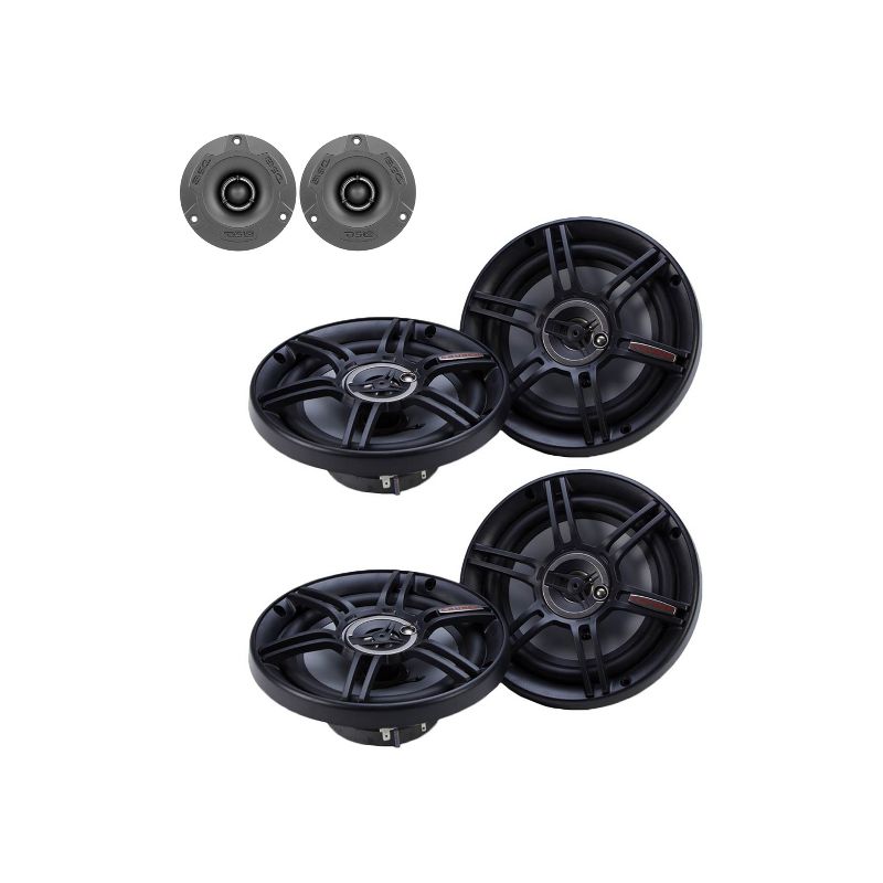 DS18 PRO TWX1BK 1 Inch VC 240 Watt MAX 4 Ohm Aluminum Super Bullet Tweeter Pair Bundled with 2 Pairs of Crunch 300 Watt 6.5 Inch 3 Way 4 Ohm Speakers