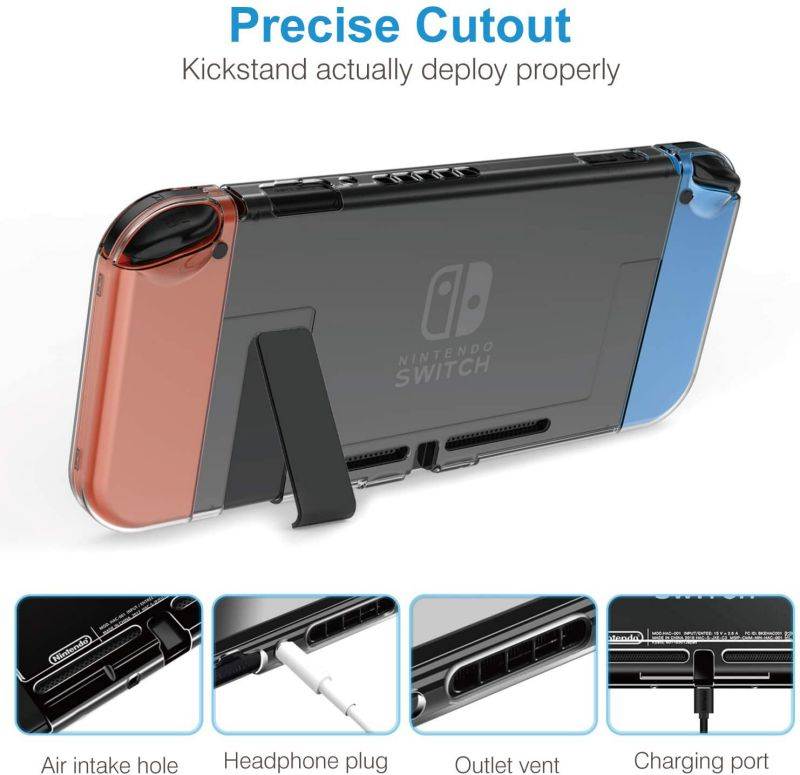 HEYSTOP Dockable Case Compatible with Nintendo Switch, Clear Protective Case Cover with a Tempered Glass Screen Protector and Thumb Stick Caps
