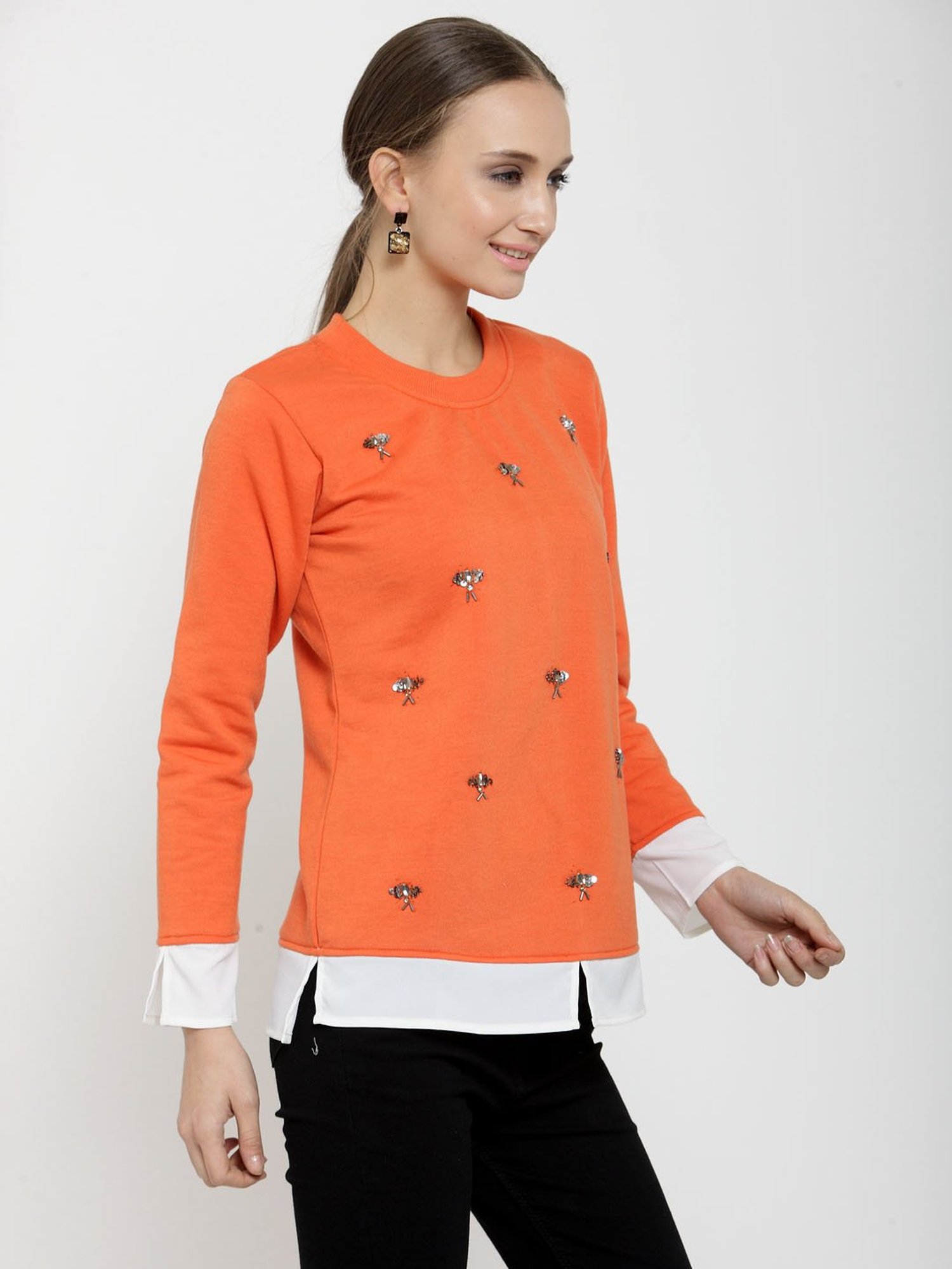 Belle Fille Orange Embellished Sweatshirt