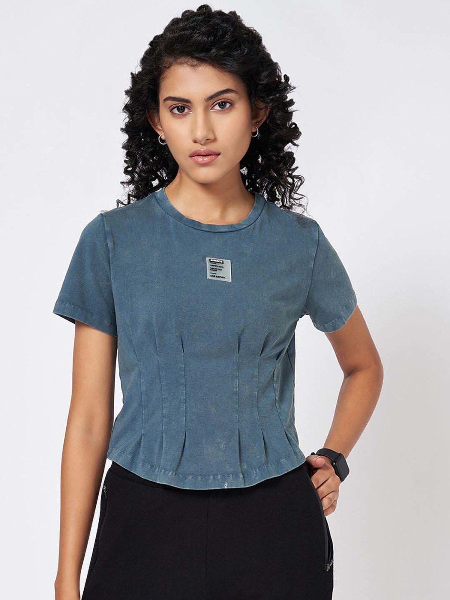 Ajile by Pantaloons Blue Plain T-Shirt