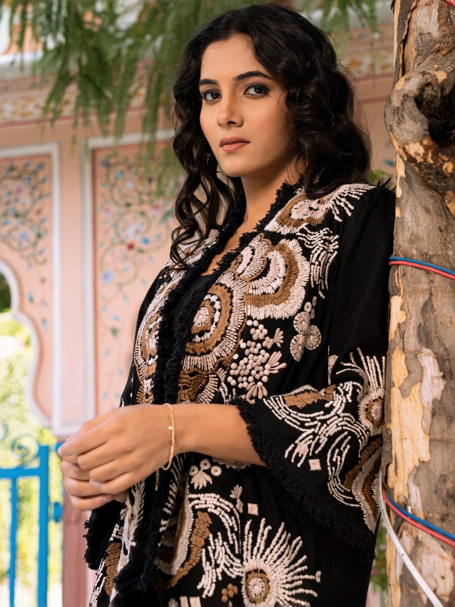 Zolo Label Black Cotton Embroidered Jacket