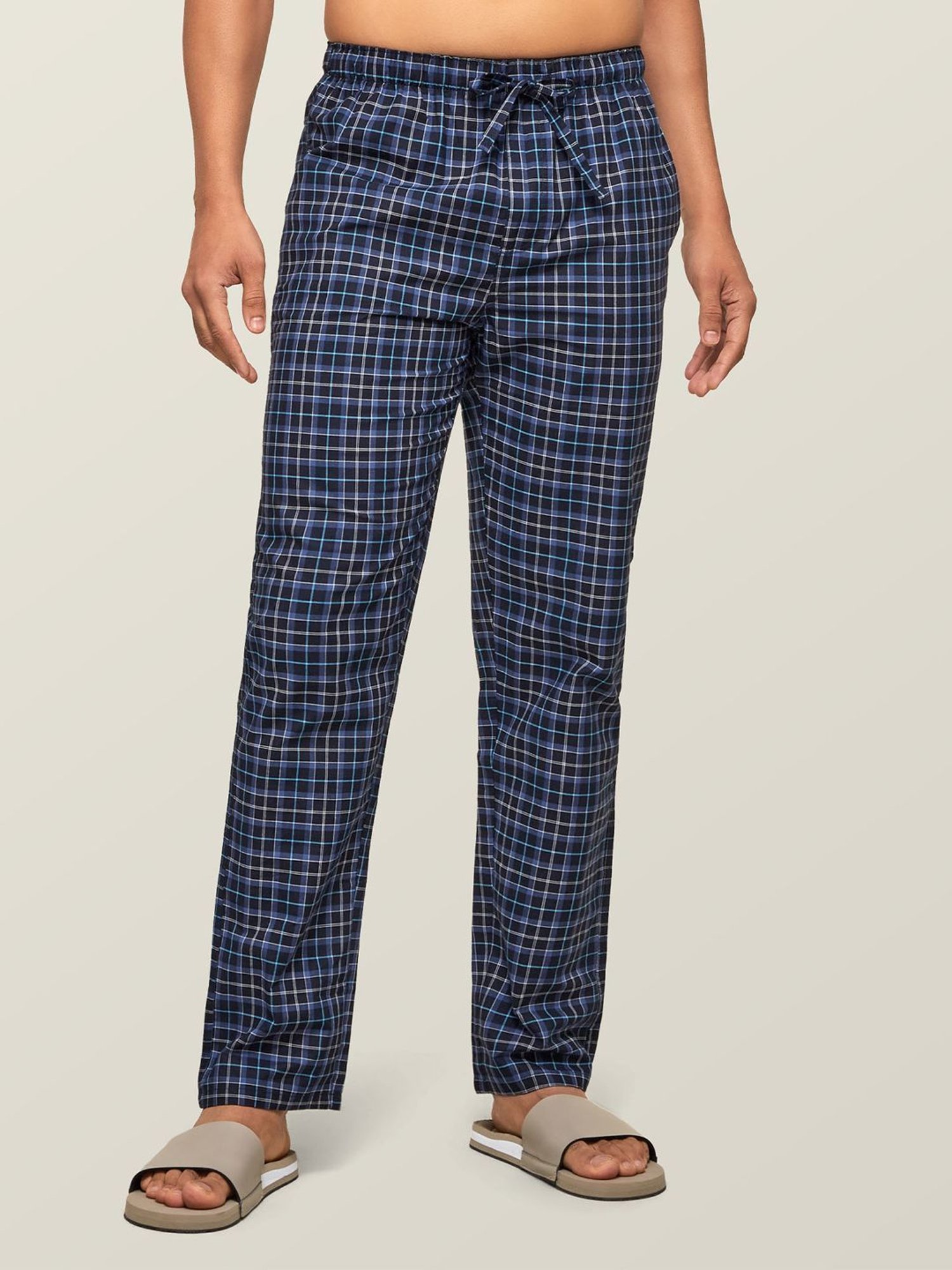 XYXX Navy Cotton Regular fit Checks Pyjama
