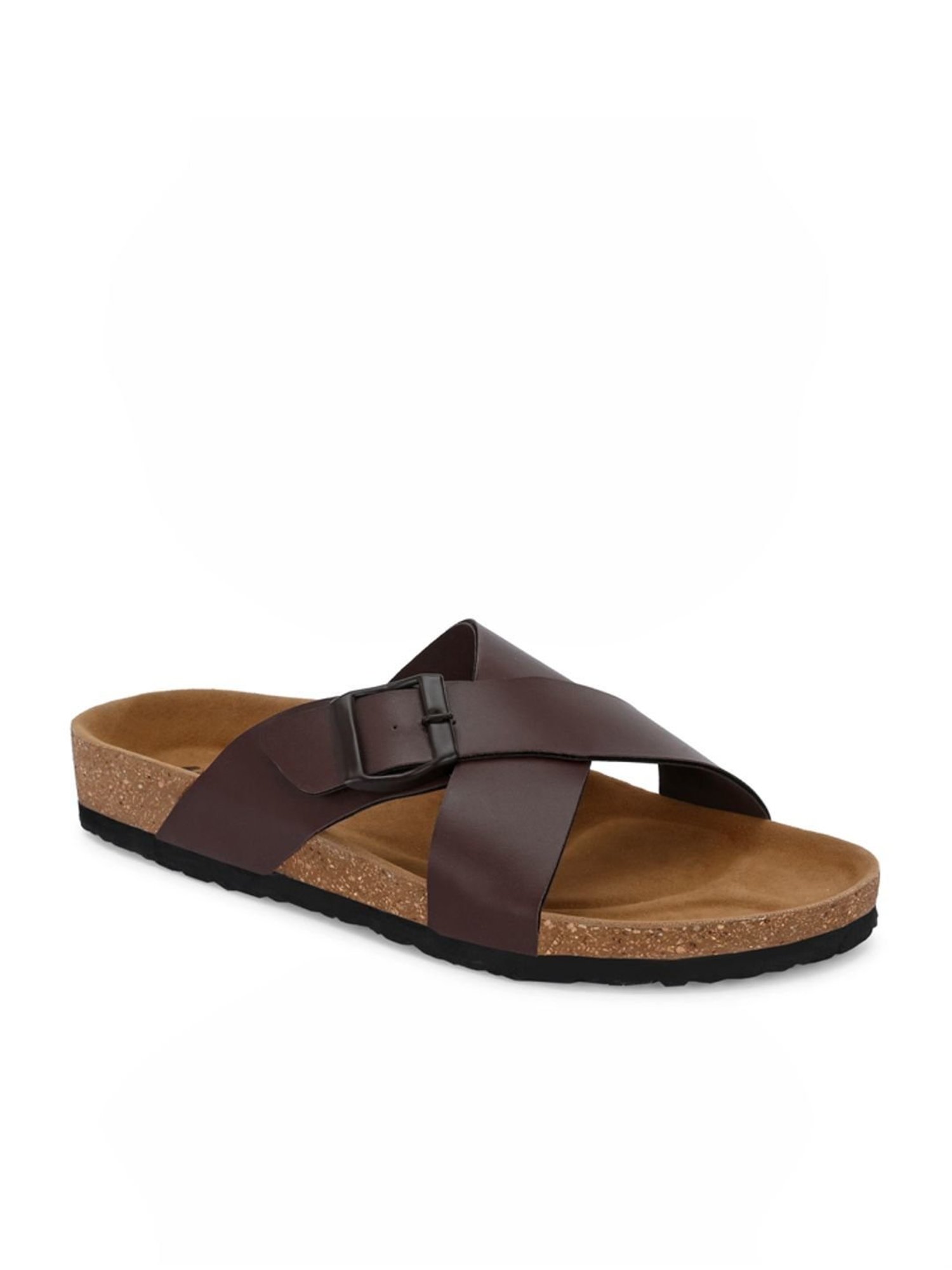 Hoversole Men's Brown Cork Cross Strap Sandals