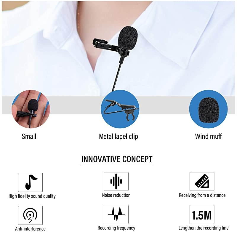 Lavalier Lapel Microphone Omnidirectional Condenser Mic for iPhone 77 plus88 plus1111 Pro11 Pro Max iPhone XXSXR YouTube Vlogging Facebook Interview Livestream Video Recording