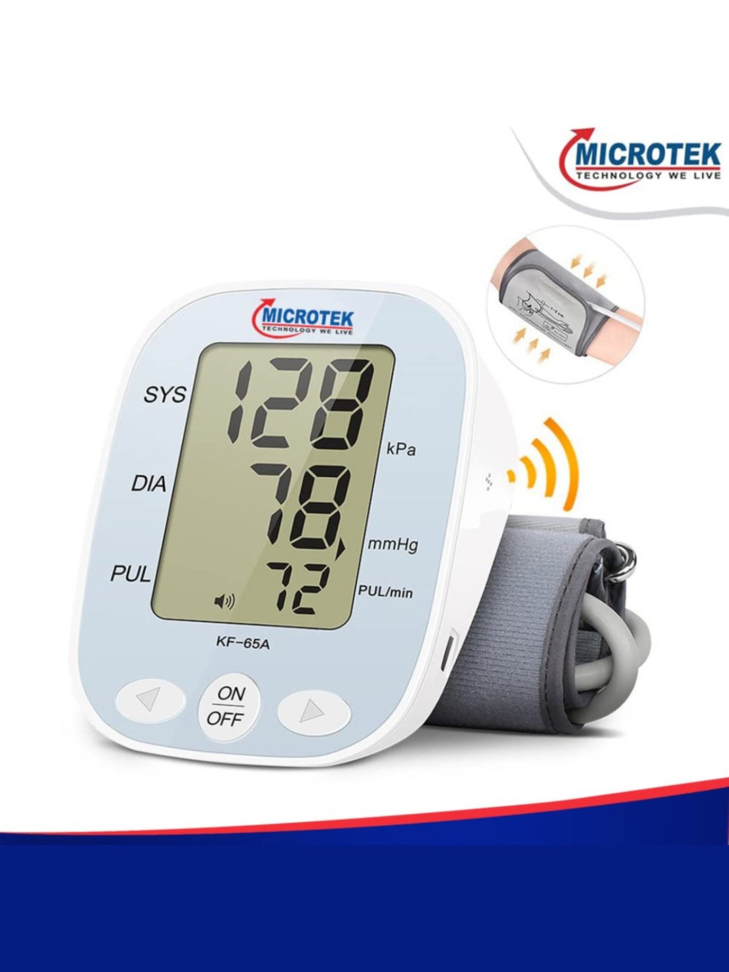 Microtek KF-65A Voice Broadcast Upper Arm Blood Pressure Monitor with USB Charging (White)