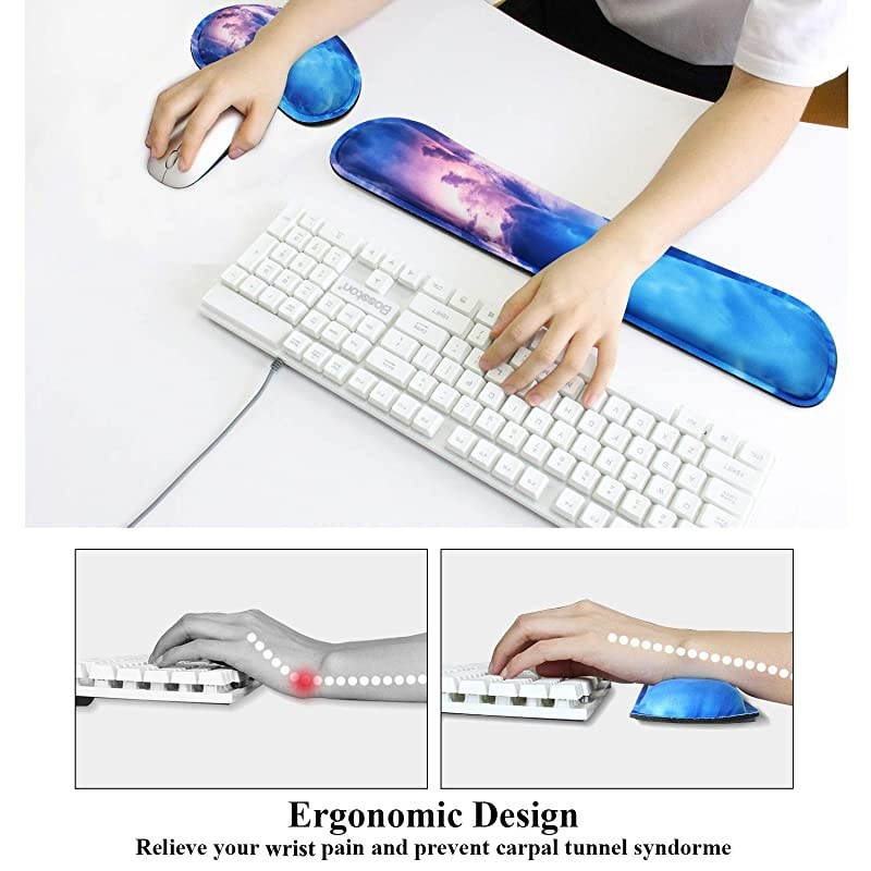 Gaming Keyboard Wrist Pad Mouse Wrist Rest Cushion Support Combo Set Durable Ergonomic Anti Slip NonSlip Base Thunderstorm