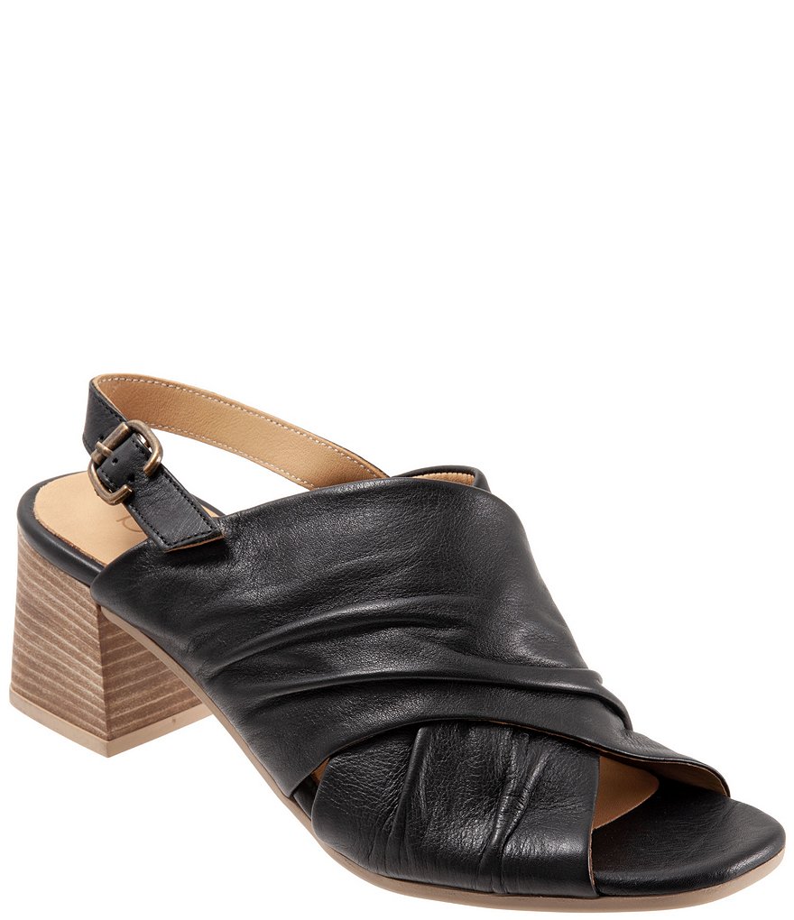 Bueno Eden Ruched Leather Block Heel Sling Sandals