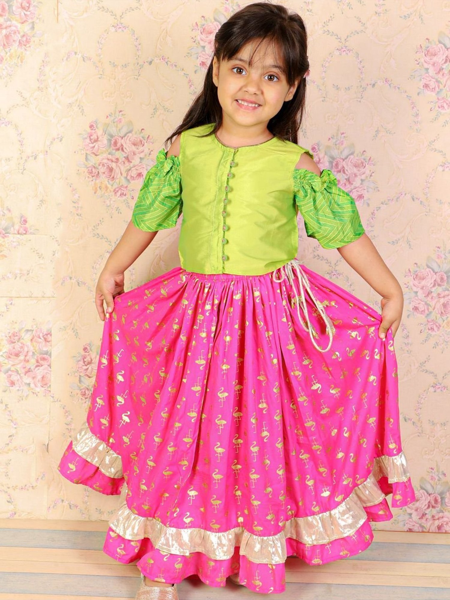 TWISHA Kids Lime Green & Pink Regular Fit Top Set