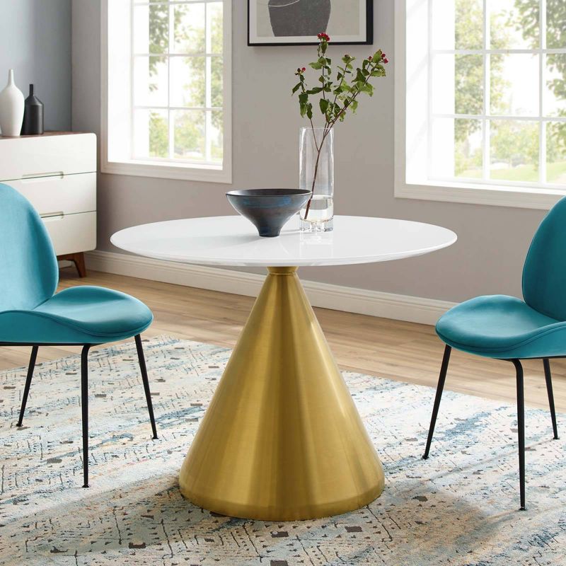 40" Tupelo Round Wood Dining Table Gold White - Modway