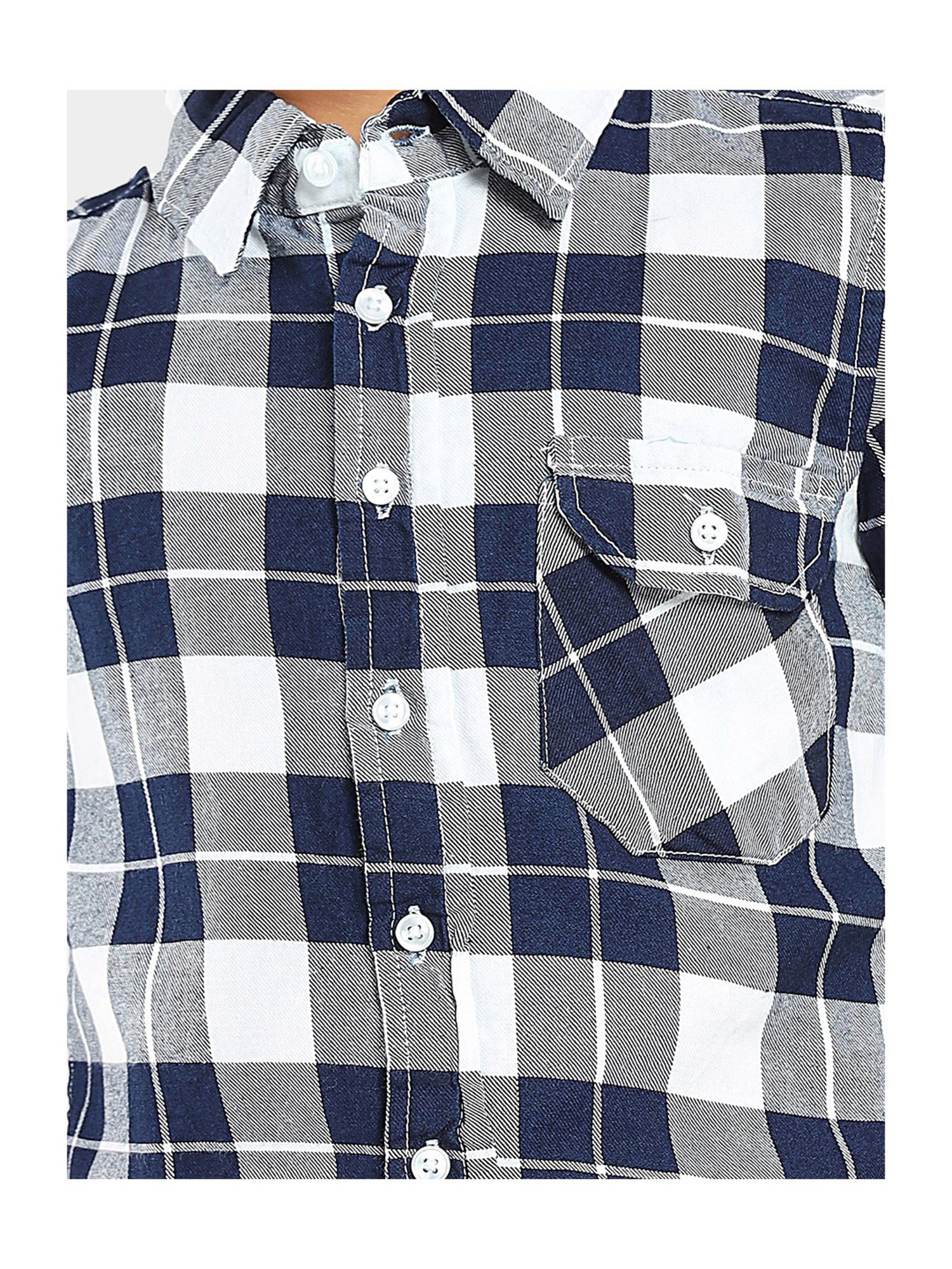 LilPicks Kids White & Navy Checks Shirt