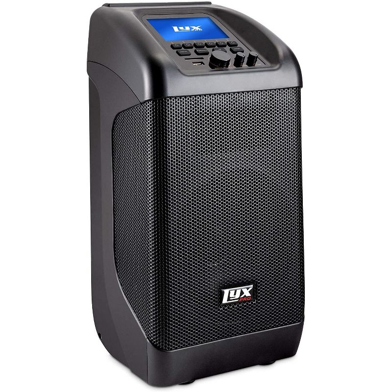 LyxPro Traveler Portable PA Speaker | 100W Rechargeable PA System w/ 8&rdquo; Woofer, Bluetooth, USB/SD Card Reader, LCD Screen & Inputs for Mic, XLR, RCA & Lines | Perfect for Karaoke, Presentations, Etc.