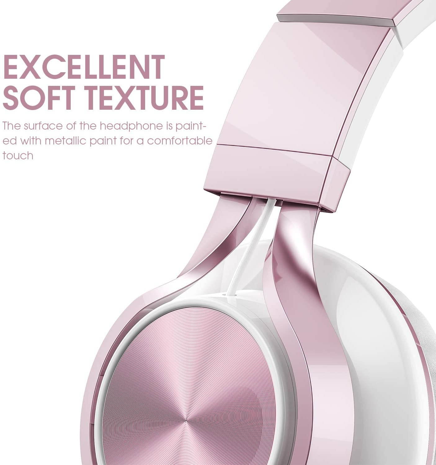 AILIHEN C8 Headphones with Microphone and Volume Control Folding Lightweight Headset for Cellphones Tablets Smartphones Laptop Computer PC Mp3/4 (Rose Gold)