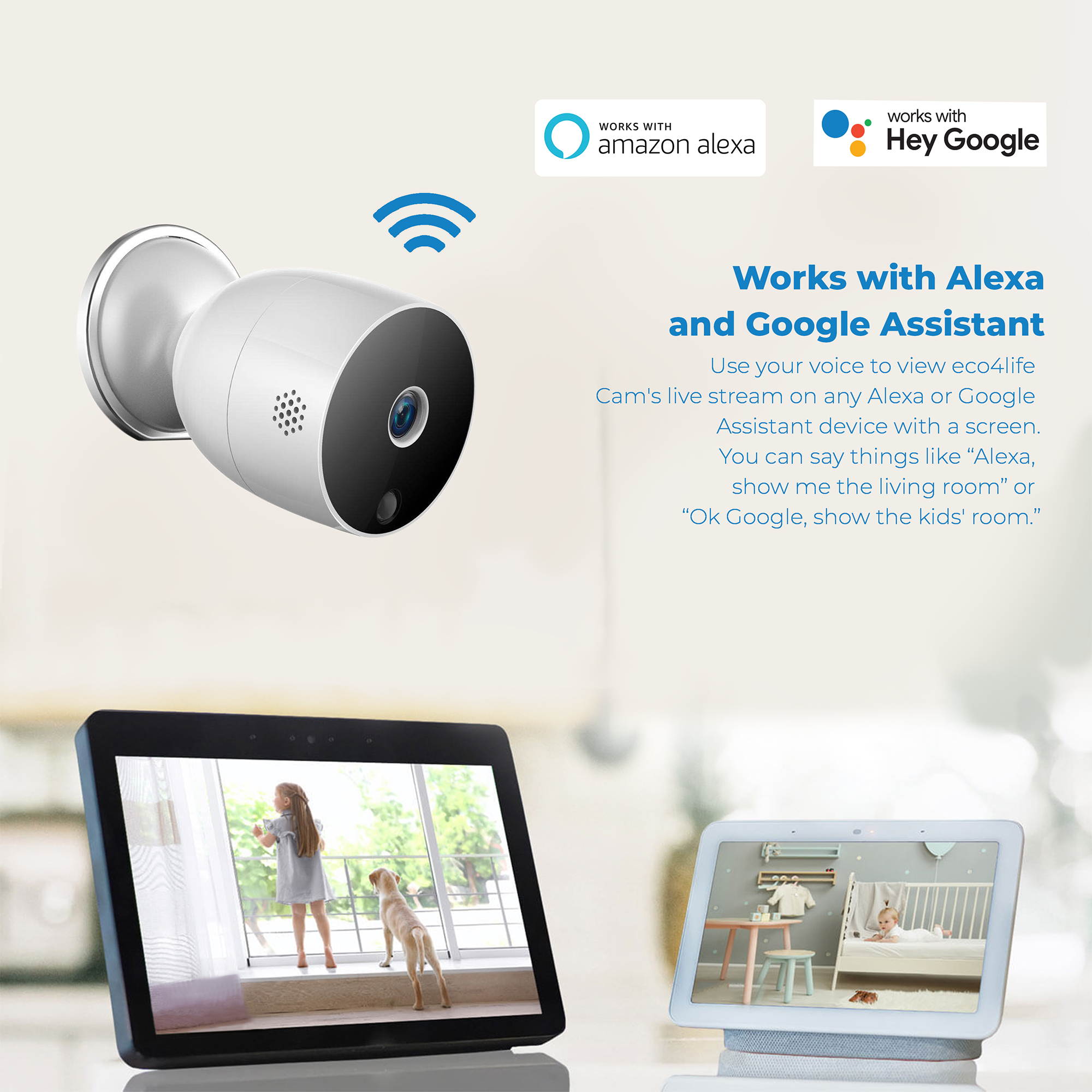 eco4life Smart Wi-Fi Wire-Free HD Indoor Outdoor IP Camera with Low Power Consumption